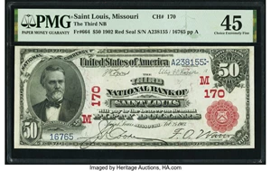 image for: Saint Louis, MO - $50 1902 Red Seal Fr. 664 The Third National Bank Ch. # (M)170 PMG Choice Extremely Fine 45....