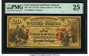 image for: Oakland, CA - $20 1875 Fr. 1158 The First National Gold Bank Ch. # 2248 PMG Very Fine 25....