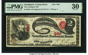 image for: Southport, CT - $2 Original Fr. 387b The Southport National Bank Ch. # 660 PMG Very Fine 30....