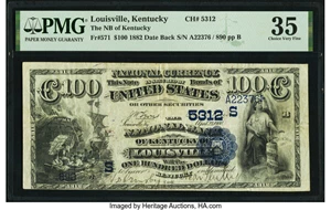 image for: Louisville, KY - $100 1882 Date Back Fr. 571 The National Bank of Kentucky Ch. # (S)5312 PMG Choice Very Fine 35....