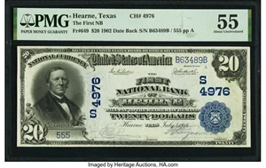 image for: Hearne, TX - $20 1902 Date Back Fr. 649 The First National Bank Ch. # (S)4976 PMG About Uncirculated 55....