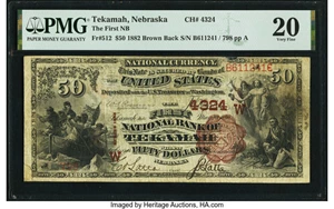 image for: Tekamah, NE - $50 1882 Brown Back Fr. 512 The First National Bank Ch. # (W)4324 PMG Very Fine 20....