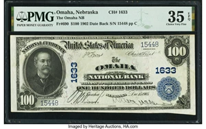 image for: Omaha, NE - $100 1902 Date Back Fr. 690 The Omaha National Bank Ch. # 1633 PMG Choice Very Fine 35 EPQ....