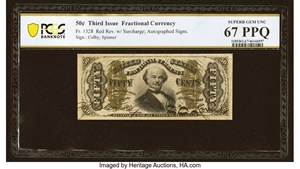 image for: Fr. 1328 50¢ Third Issue Spinner PCGS Banknote Superb Gem Unc 67 PPQ....