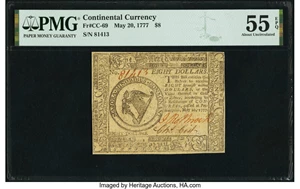 image for: Continental Currency May 20, 1777 $8 PMG About Uncirculated 55 EPQ....