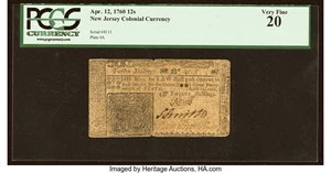 image for: New Jersey April 12, 1760 12s PCGS Very Fine 20....
