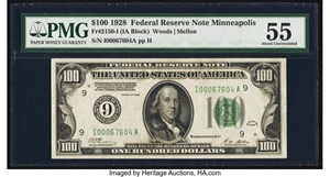 image for: Fr. 2150-I $100 1928 Federal Reserve Note. PMG About Uncirculated 55....
