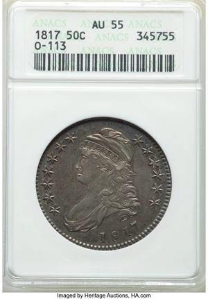 image for: 1817 50C O-113, R.2, AU55 ANACS. Mintage 1,215,567. ...