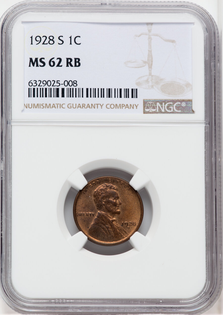 1928-S 1C MS62 Red and Brown NGC. NGC Census: (23/185). PCGS Population: (41/400). CDN: $120 Whsle. Bid for NGC/PCGS MS62. ...