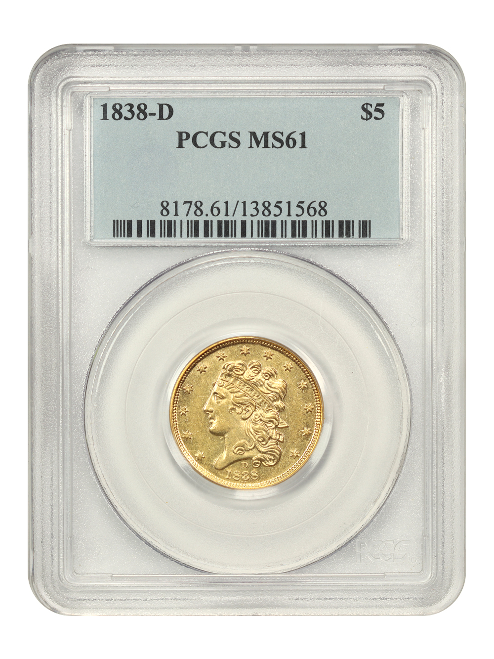 1838-D $5 MS61 thumbnail 3