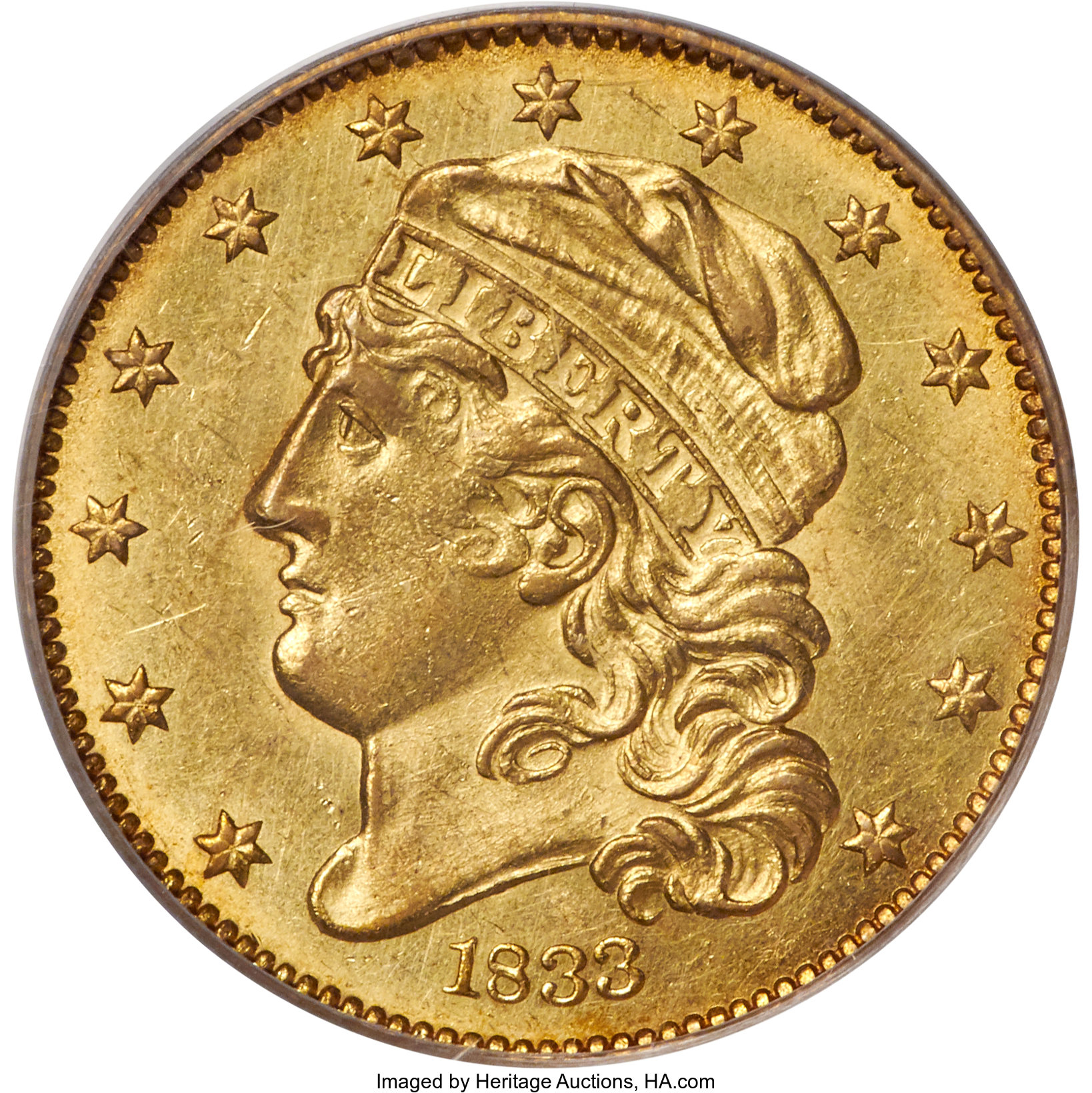 1833 $5 Small Date, BD-3 MS