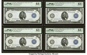 image for: Fr. 850 $5 1914 Federal Reserve Notes Cut Sheet of Four PMG Graded....