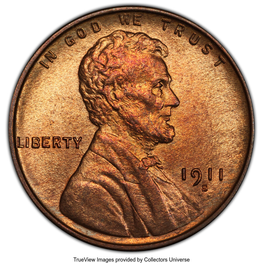 1911-S 1C MS65 Red PCGS. PCGS Population: (68/18 and 4/1+). NGC Census: (24/7 and 0/0+). CDN: $1,800 Whsle. Bid for NGC/PCG...