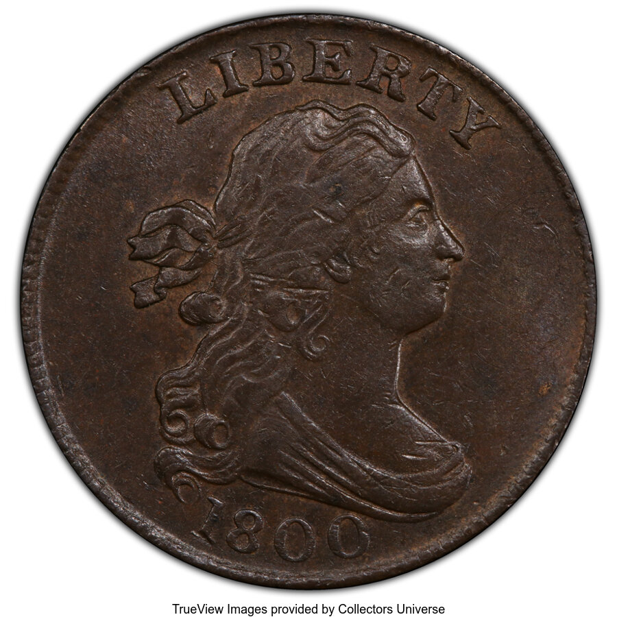 1800 1/2 C C-1, B-1, R.1, AU58 PCGS. PCGS Population: (2/5 and 0/0+). NGC Census: (13/55 and 0/0+). CDN: $1,600 Whsle. Bid ...