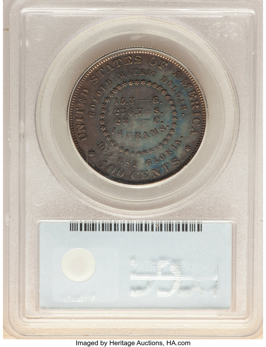1879 P$1 Metric Dollar, Goloid, J-1626 PR62 thumbnail 2