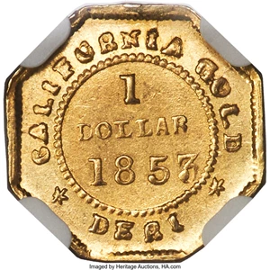 image for: 1853 $1 Liberty Octagonal 1 Dollar, BG-524, High R.6, MS61 NGC....