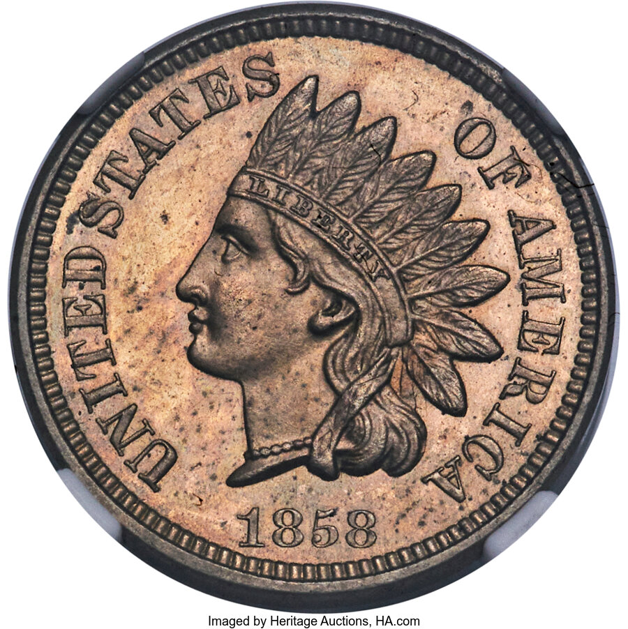 1858 P1c Copper-Nickel, Broad Bust, Low Leaves, J-213 PR64 thumbnail 11