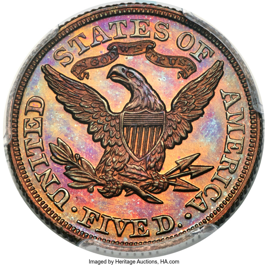 1867 P$5 Copper, J-599 PR RB PR66 RB thumbnail 2