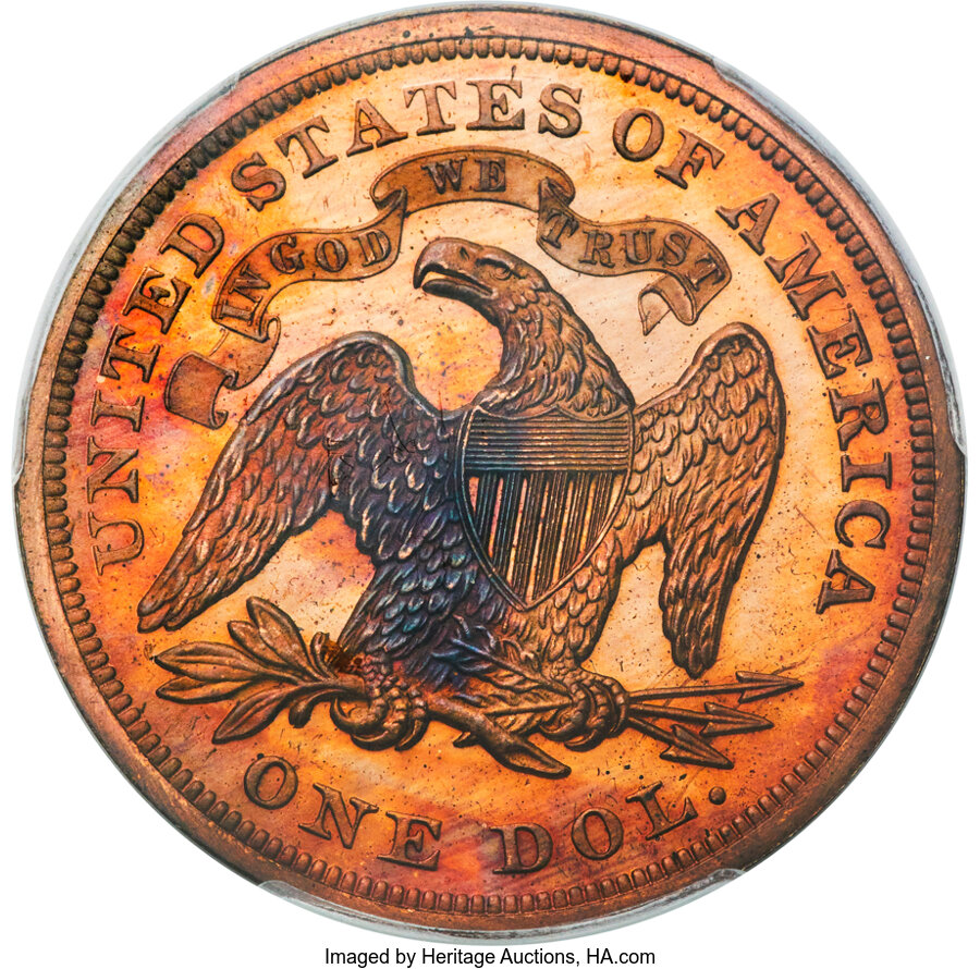 1871 P$1 Copper, J-1148 PR RB PR64 RB CAC thumbnail 7