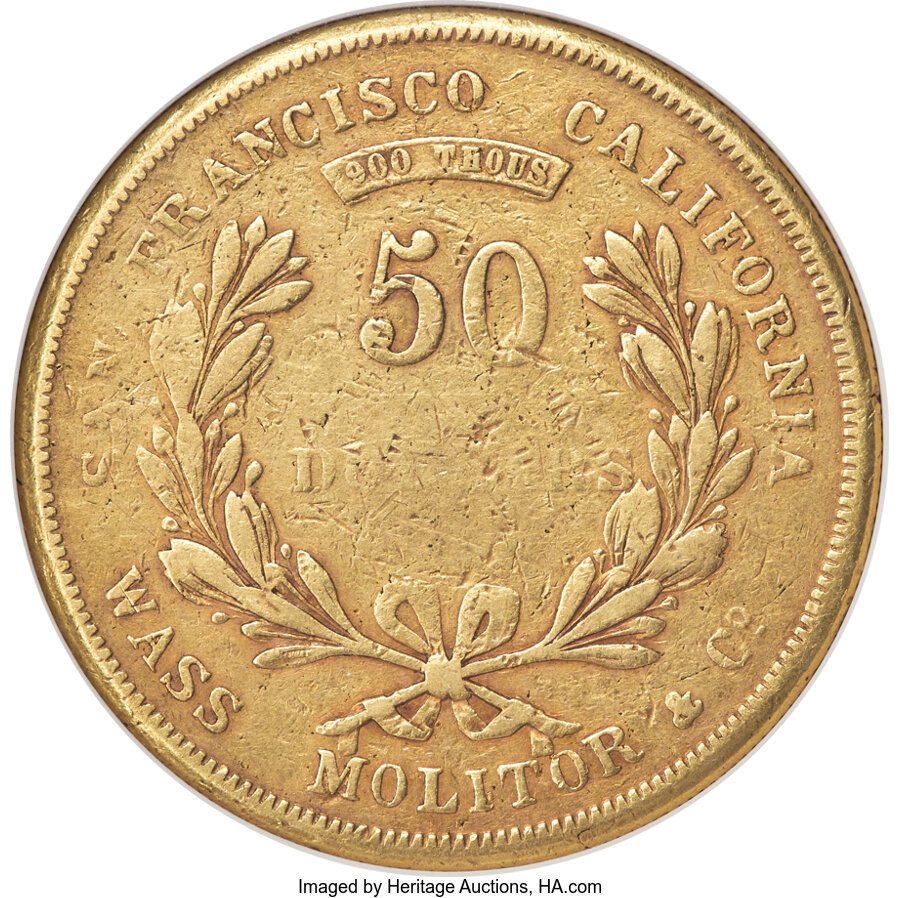 1855 G$50  Wass, Molitor & Co., K-9 VF30 thumbnail 6