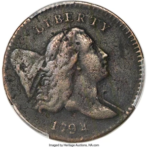 image for: 1794 1/2 C Normal Head, Large Letters Edge, C-3b, B-5a, High R.7 -- Environmental Damage -- PCGS Genuine. VF Details. ...