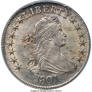 image for: 1807 50C Draped Bust, O-105a, T-4, R.3, MS64 PCGS....