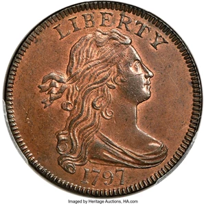 image for: 1797 1C Reverse of 1797, Stems, S-123, B-12, R.4, MS65 Red and Brown PCGS. CAC....