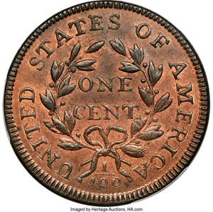 image for: 1797 1C Reverse of 1797, Stems, S-123, B-12, R.4, MS65 Red and Brown PCGS. CAC....
