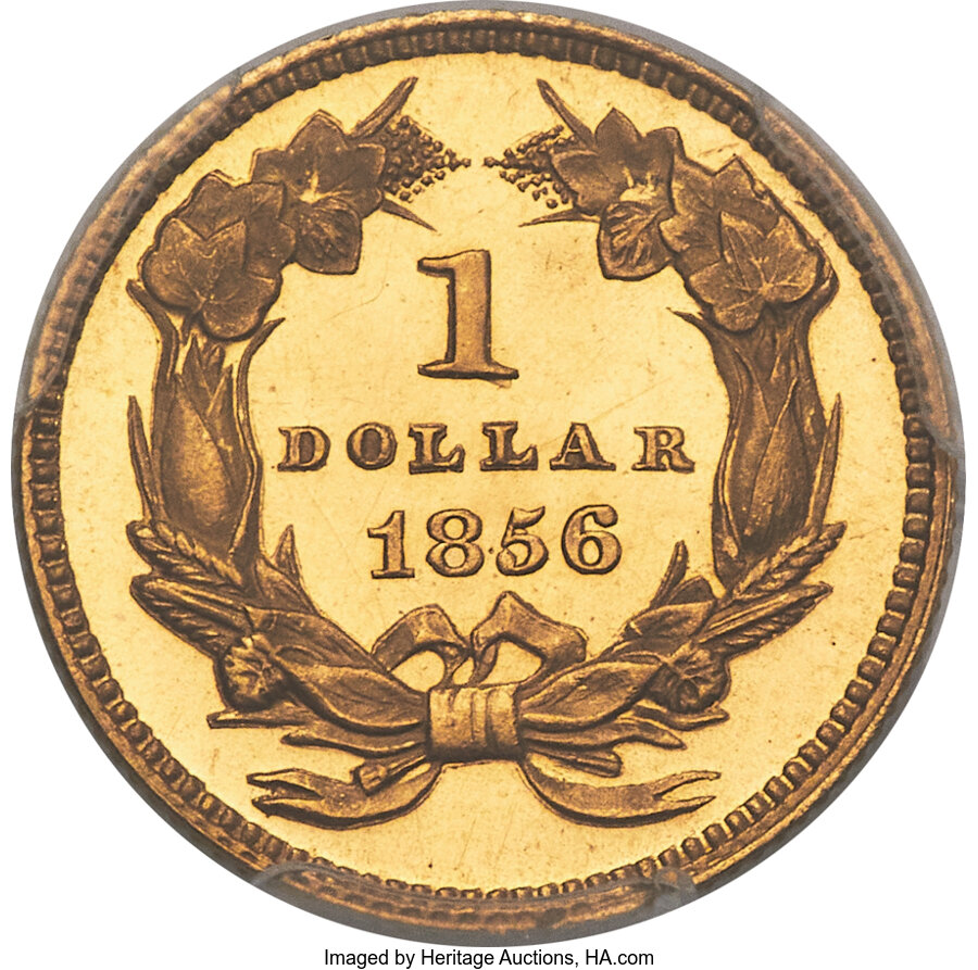 1856 G$1 Slanted 5 PR DCAM PR65 DCAM CAC thumbnail 2