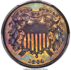 image for: 1864 2C Small Motto PR65 Brown PCGS....