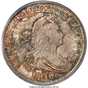 image for: 1806 50C Pointed 6, Stem, O-120, T-28, R.3, MS66 PCGS. CAC....