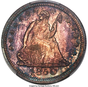 image for: 1850 25C Misplaced Date, Briggs 1-A, FS-301, MS67 PCGS. CAC....