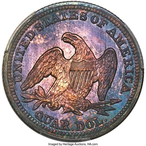 image for: 1850 25C Misplaced Date, Briggs 1-A, FS-301, MS67 PCGS. CAC....