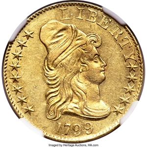 image for: 1799 $5 Small Reverse Stars, BD-2, High R.5, MS61 NGC....