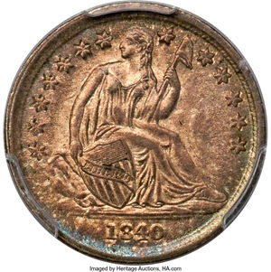image for: 1840-O 10C No Drapery, Small O, F-109a, R.4, MS64 PCGS. CAC....