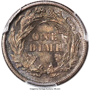 image for: 1873-S 10C Arrows, Small Thin S, Repunched Date, F-101, R.4, MS65 PCGS. CAC....