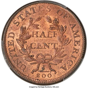 image for: 1806 1/2 C Large 6, Stems, C-4, B-4, R.1, MS63 Red PCGS. CAC....