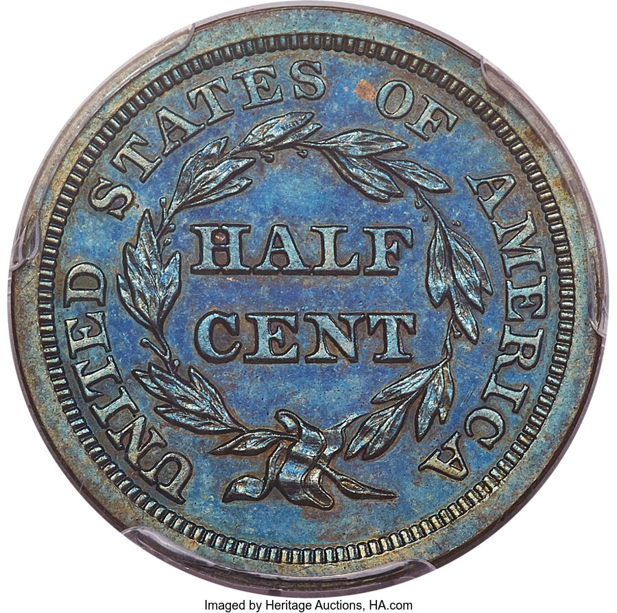 1849 1/2c Restrike, Reverse 1856, Small Date PR BN AU58 BN CAC thumbnail 7