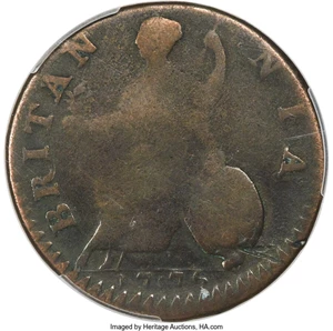 image for: '1776' 1/2 P Machin's Mills Halfpenny, Small Date, Vlack 9-76B, W-7800, High R.6, Good 4 PCGS....