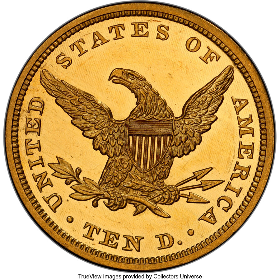 Liberty Gold Eagle $10  No Motto, 1840-1865 PR DCAM [Type] PR64 DCAM thumbnail 2