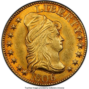 image for: 1806 $5 Pointed 6, 8x5 Stars, BD-1, R.4, MS63 PCGS....