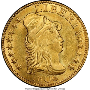 image for: 1806 $5 Pointed 6, 8x5 Stars, BD-4, High R.5, MS63+ PCGS....