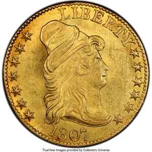 image for: 1807 $5 Bust Right, BD-5, High R.6, MS63+ PCGS....