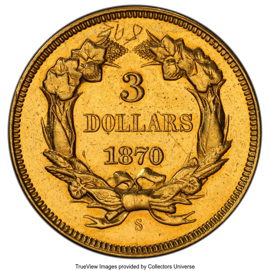 1870-S $3 AU50 thumbnail 2