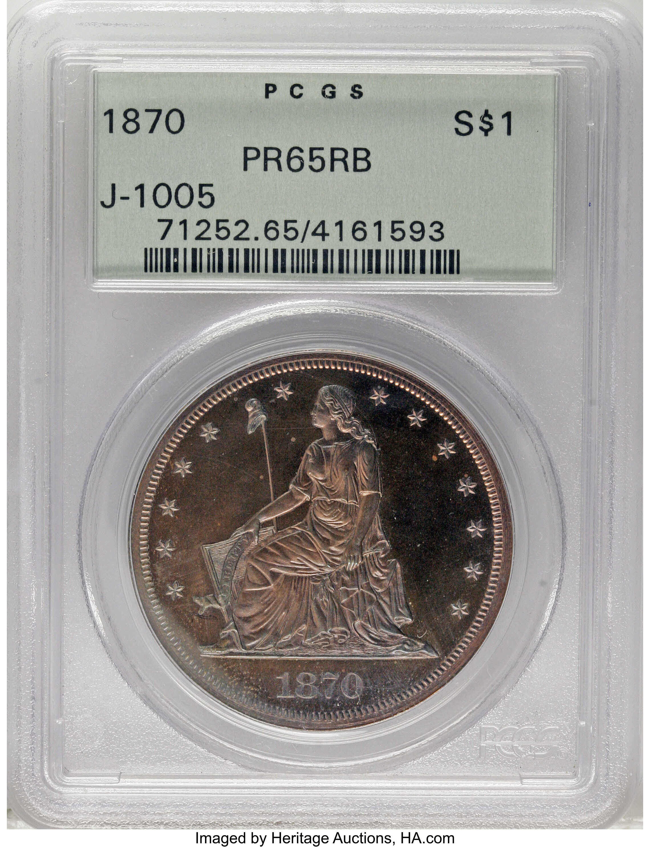 1870 P$1 Copper, J-1005 PR RB thumbnail 2