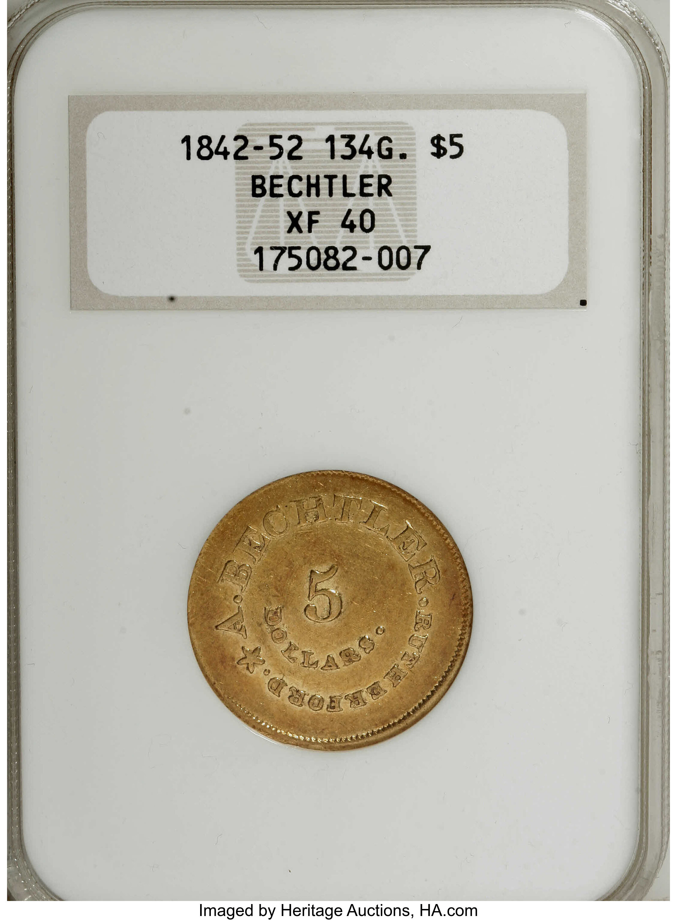(1842-52) G$5  A.Bechtler, 134 GR, 21C, K-27 XF40 thumbnail 9