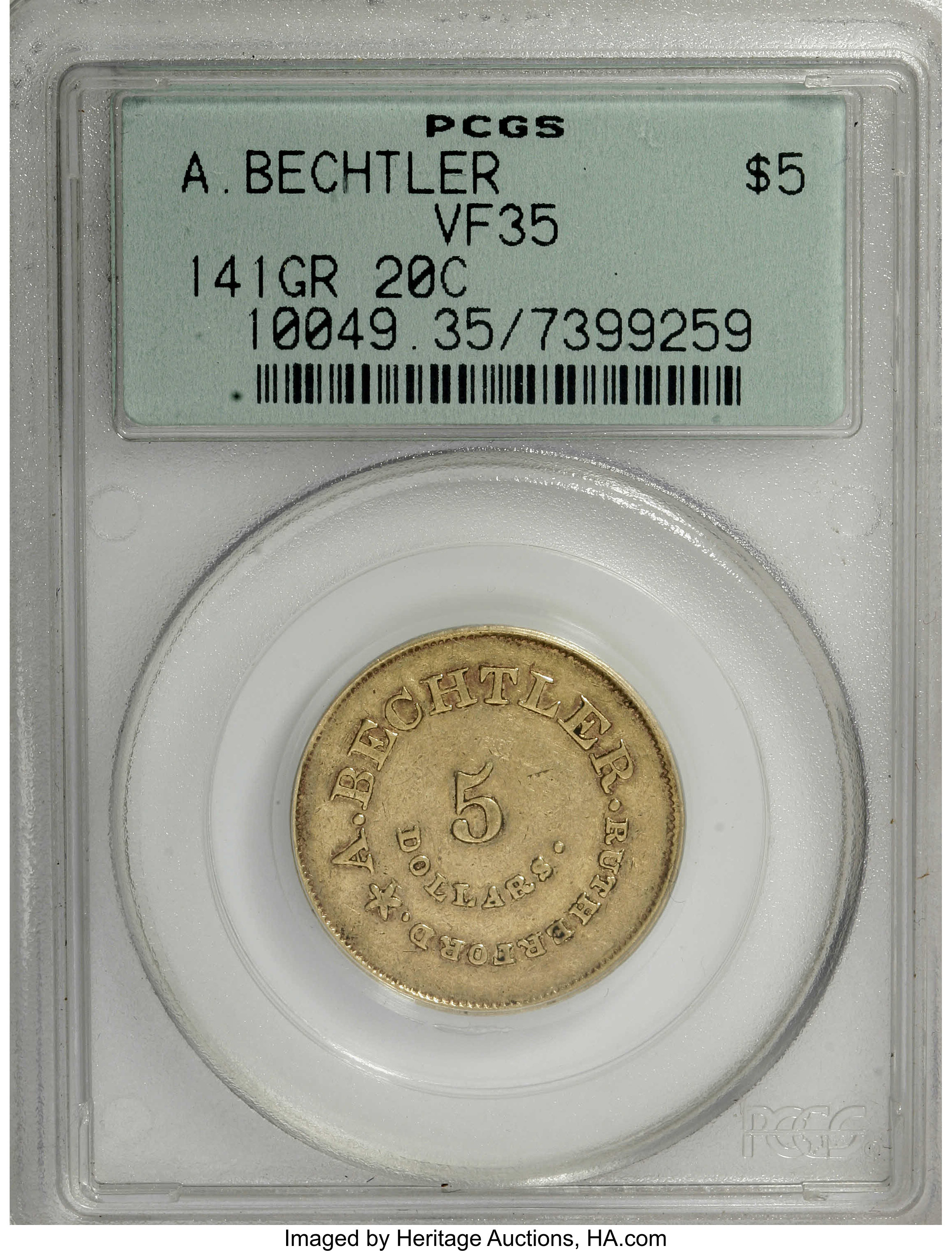 (1842-52) G$5  A.Bechtler, 141 GR, 20C, K-29 VF25 thumbnail 4