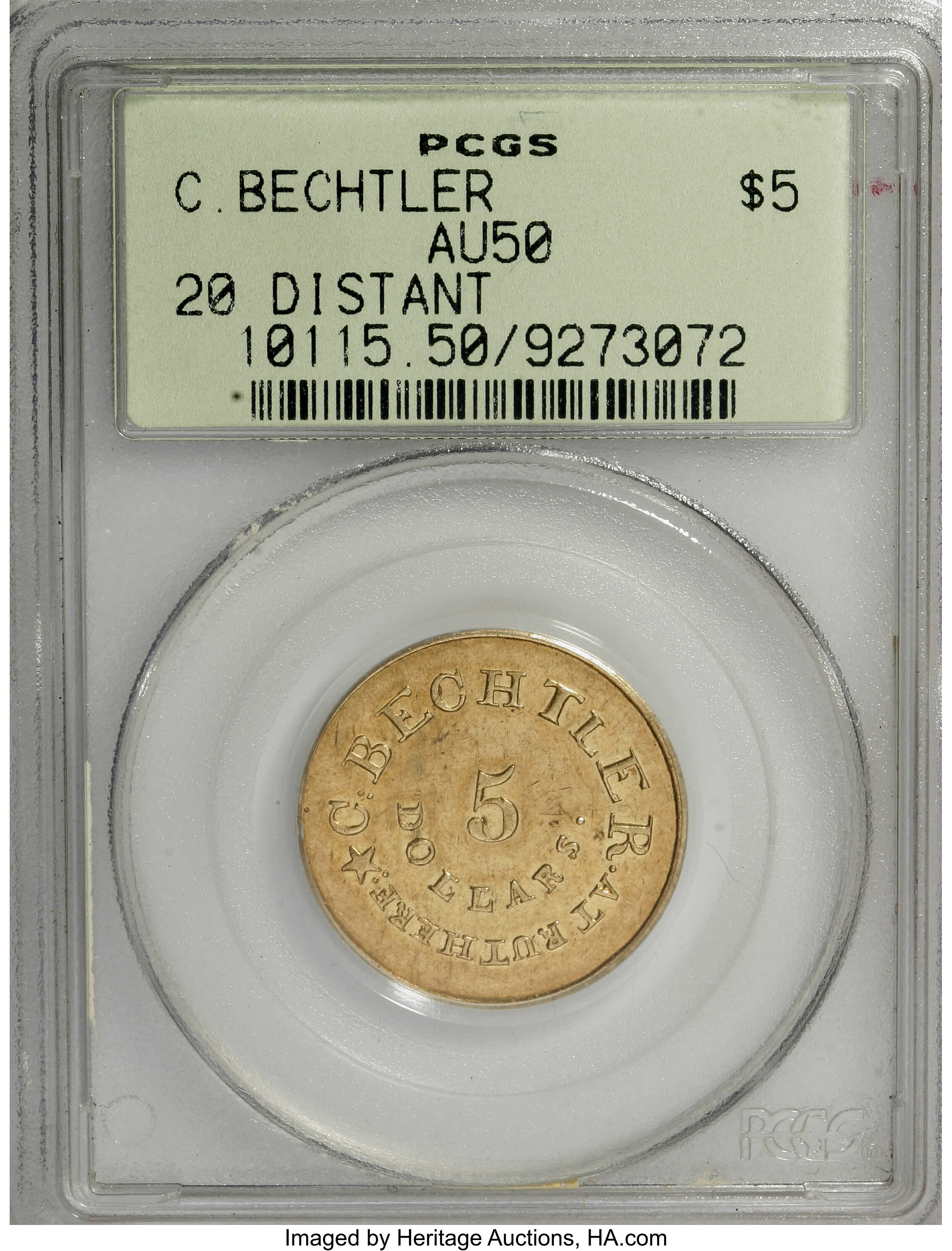 (1837-42) G$5  C. Bechtler, RUTHERF., 140 GR, 20C, Distant 20, K-19 MS thumbnail 8