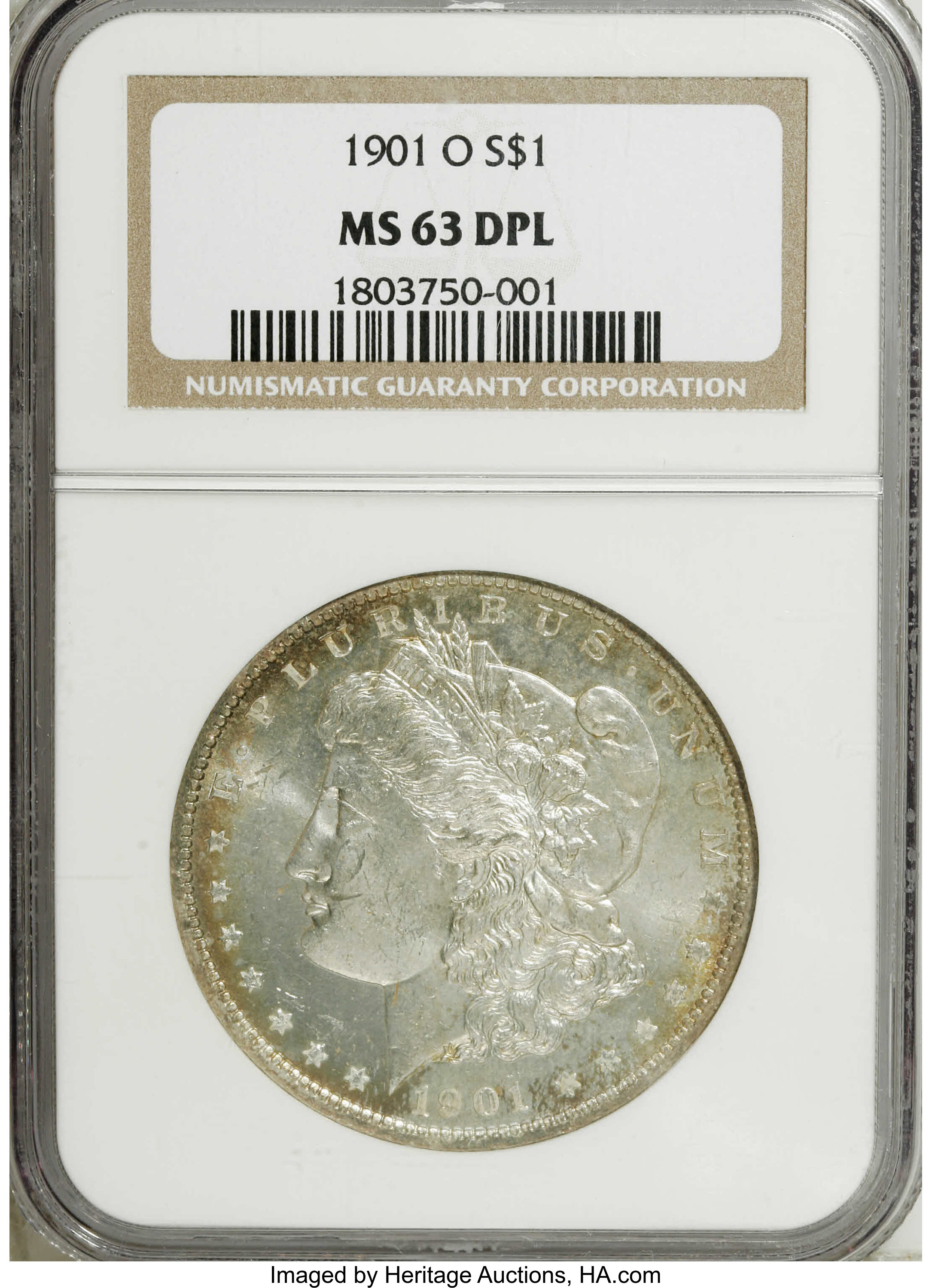 1901-O $1 MS63 Deep Mirror Prooflike NGC. NGC Census: (36/67). PCGS Population (17/28). Numismedia Wsl. Price: $300. (#972...