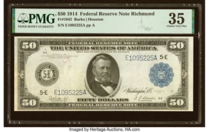 image for: Fr. 1042 $50 1914 Federal Reserve Note PMG Choice Very Fine 35....